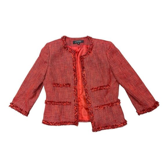 Kasper Redish Tweed Jacket Blazer Fringe 3/4 Sleeve Sz 8 Office Feminine Classic - Picture 7 of 7